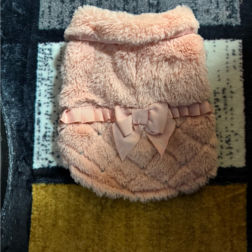 Pink Furry Dog Sweater with Bow